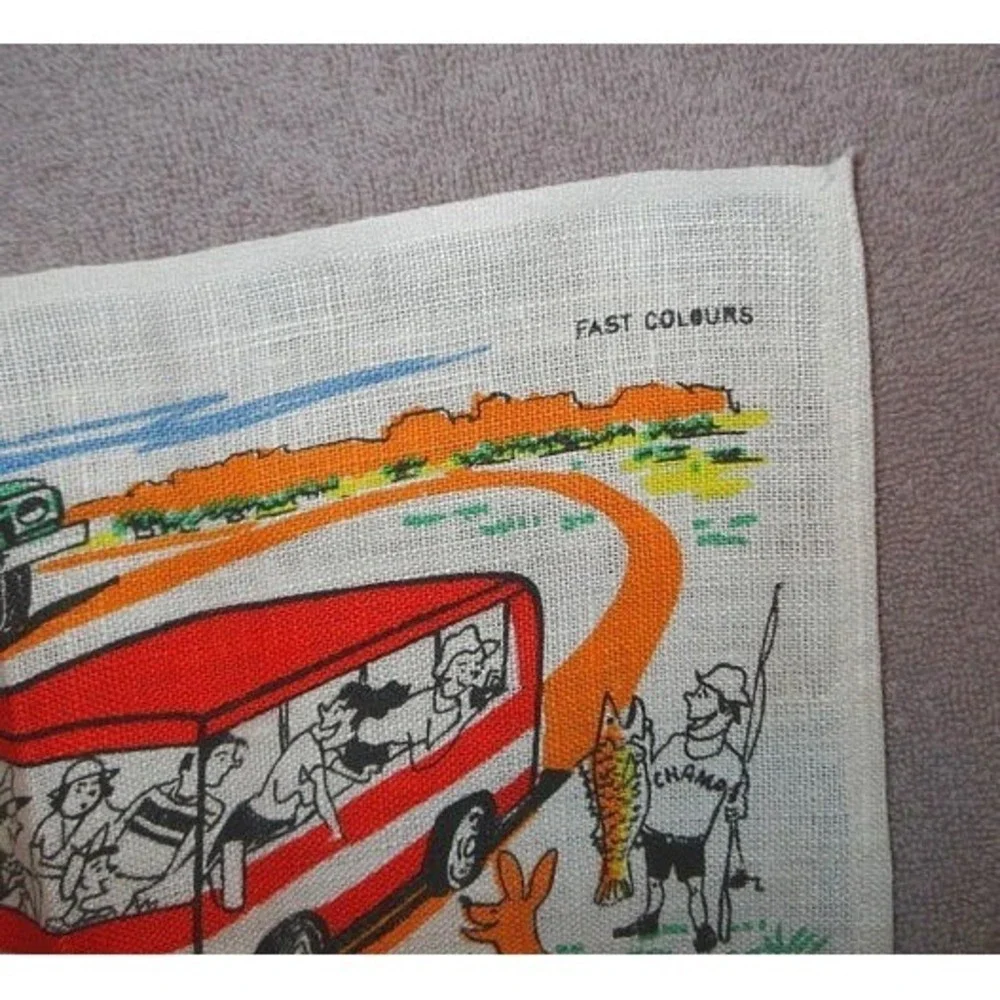 Vtg Australia Linen Souvenir Tea Towel Kangaroo Wildlife Joey Scenic Travel 31